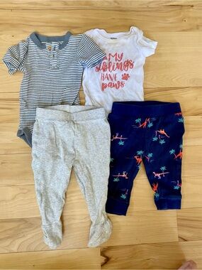 Baby Clothes Set of 4, 3-6 months, Bodysuits and pants Old Navy, Cat & Jack